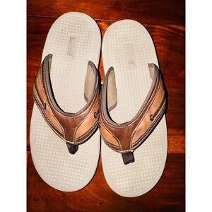 Khombu Robert Flip Flop Sandals Mens 9 Brown Tan Thong Good Nautical Casual